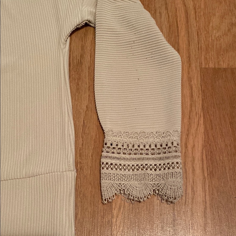 SHEIN Cream V-Neck Long Sleeve Ruffled Ribbed Top - Picture 2 of 4